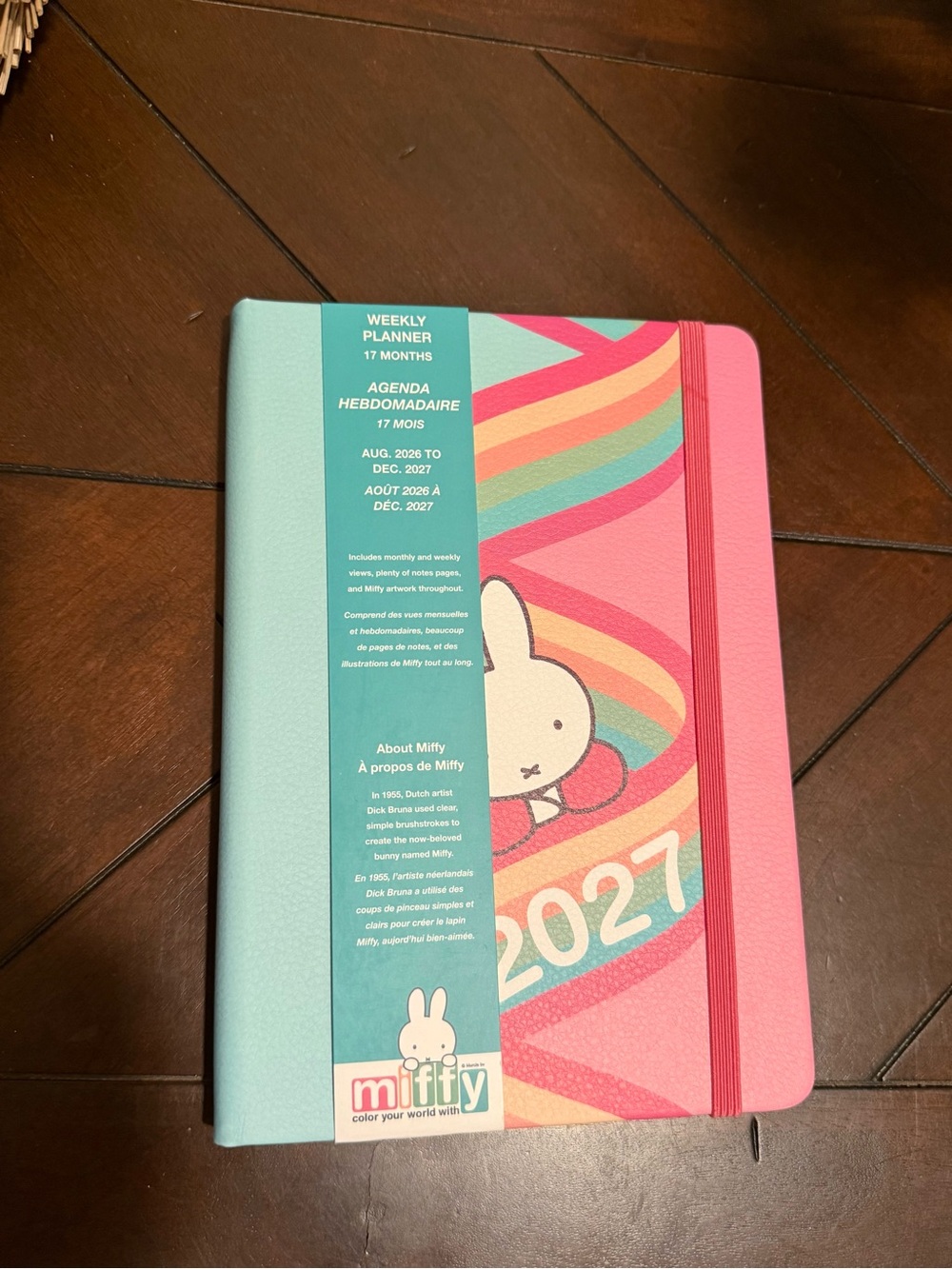 miffy Rainbow Stripes 17-Month Planner in Pink, Teal & Coral:Aug 2026-Dec 2027